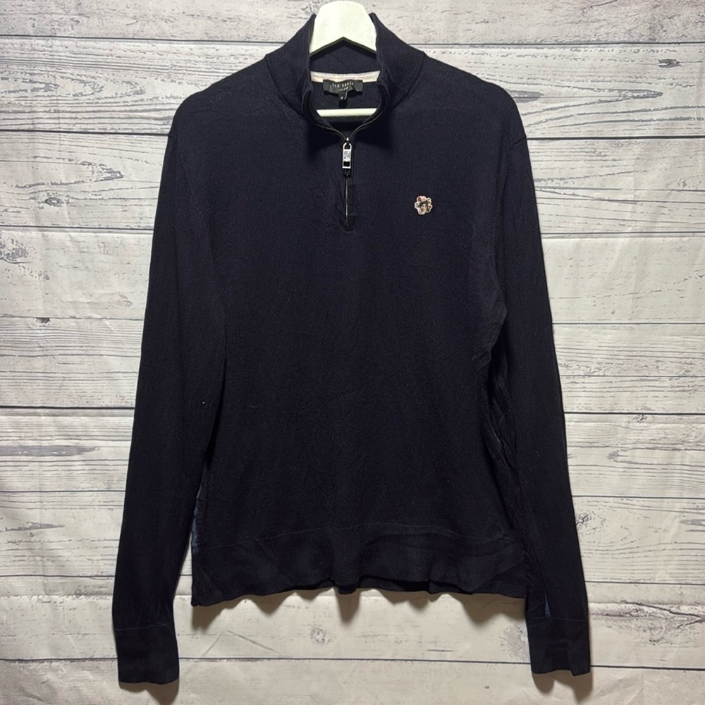 Ted Baker London 100%wool navy blue 1/4 zip sweater